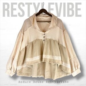 POL Women’s Size S Shirt Top Peplum Style Oversized Fit Hooded Henley